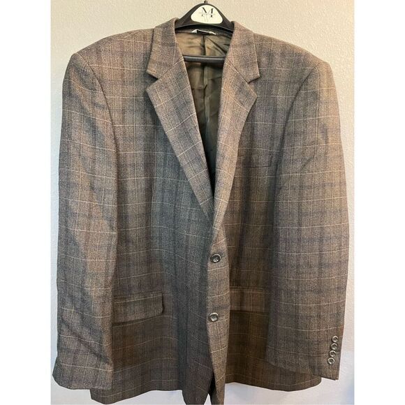 Joseph & Feiss International 100% Lambswool Suit Jacket 50R Brown Windowpane Spo - Picture 1 of 6